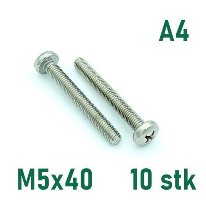 Hovedbilde M5x40 Maskinskrue 10 stk Panhode Syrefast A4
