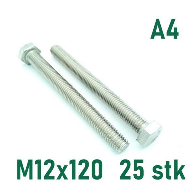Hovedbilde M12x120 Sekskantskrue 25 stk  Syrefast A4