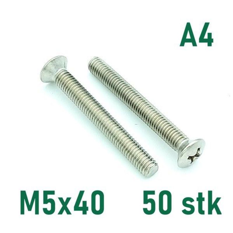 M5x40 Maskinskrue 50 stk Linsehode Syrefast A4