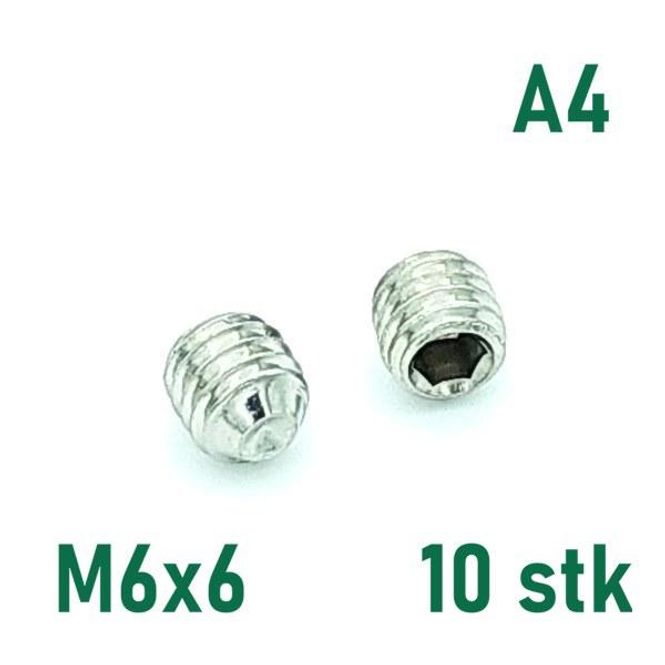 Hovedbilde M6x6 Settskrue 10 stk Syrefast A4