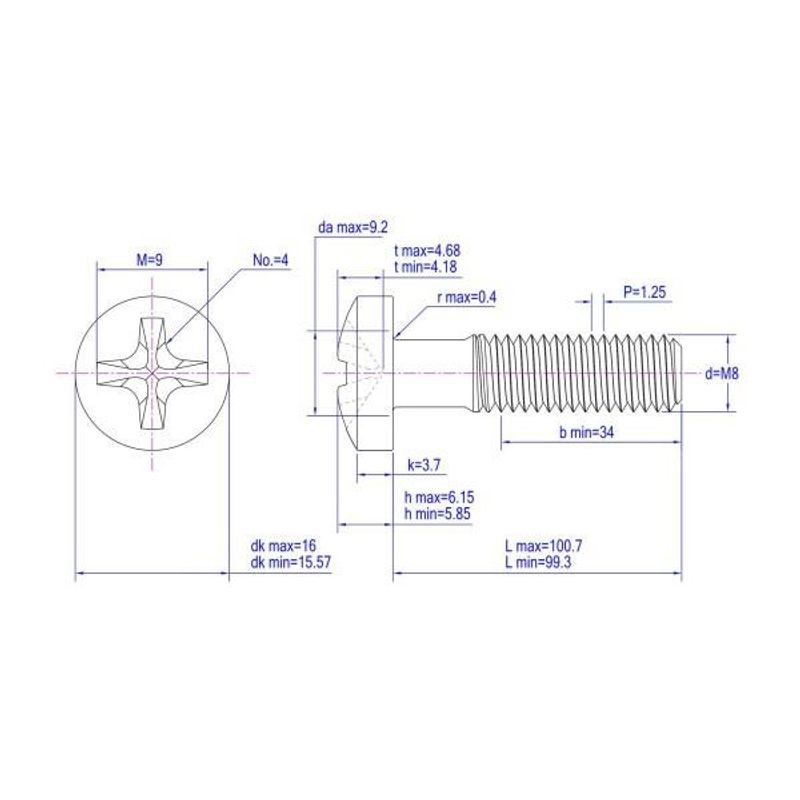 M8x100 Maskinskrue 5 stk Panhode Syrefast A4
