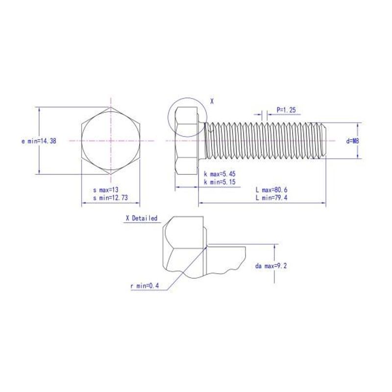 M8x80 Sekskantskrue 5 stk  Syrefast A4