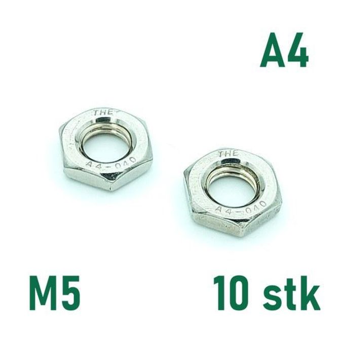 Hovedbilde M5 Mutter lav 10 stk  Syrefast A4