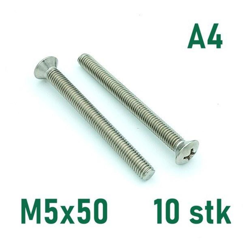 M5x50 Maskinskrue 10 stk Linsehode Syrefast A4