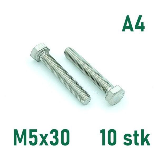 Hovedbilde M5x30 Sekskantskrue 10 stk  Syrefast A4