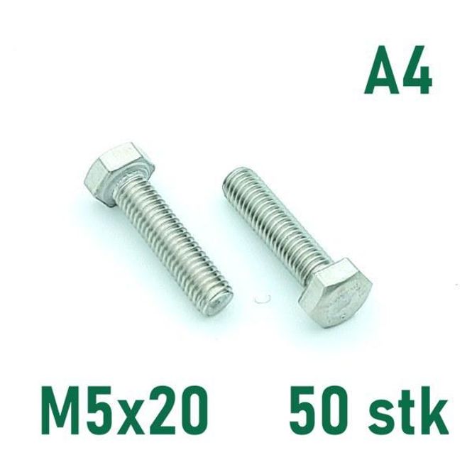 Hovedbilde M5x20 Sekskantskrue 50 stk  Syrefast A4