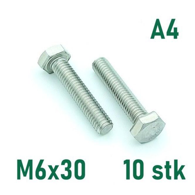 Hovedbilde M6x30 Sekskantskrue 10 stk  Syrefast A4