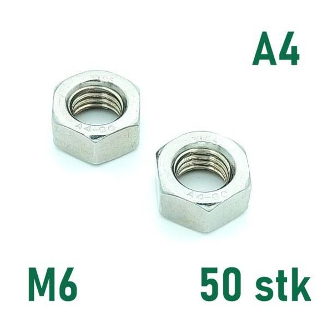 Hovedbilde M6 Mutter 50 stk  Syrefast A4