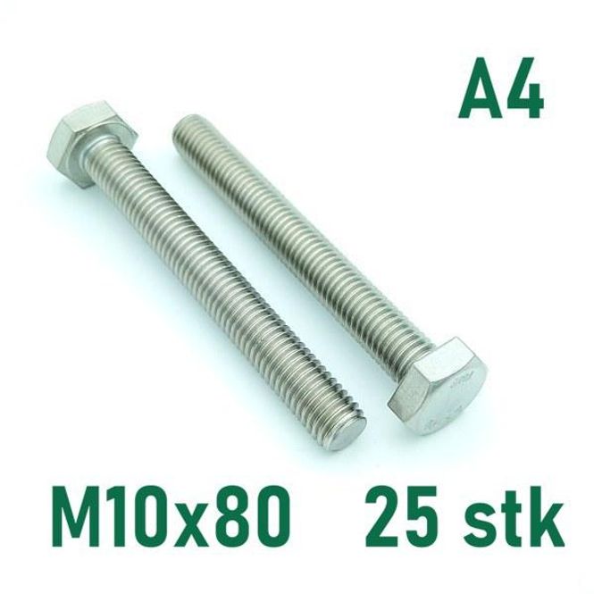 Hovedbilde M10x80 Sekskantskrue 25 stk  Syrefast A4