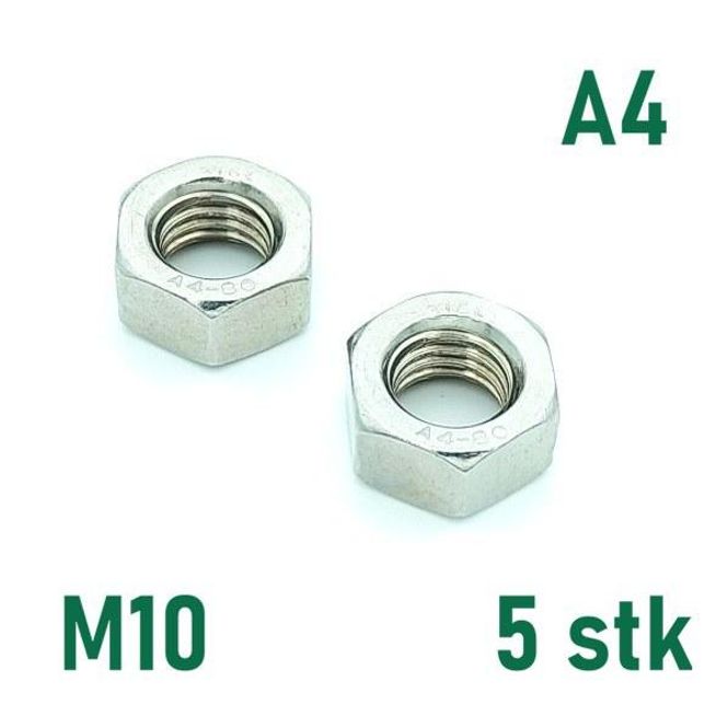 Hovedbilde M10 Mutter 5 stk  Syrefast A4