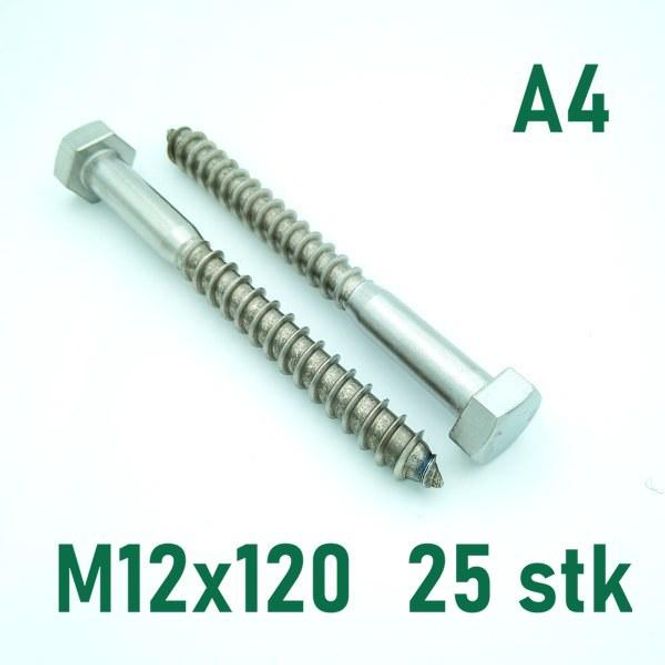 Hovedbilde M12x120 Fransk Treskrue 25 stk Syrefast A4