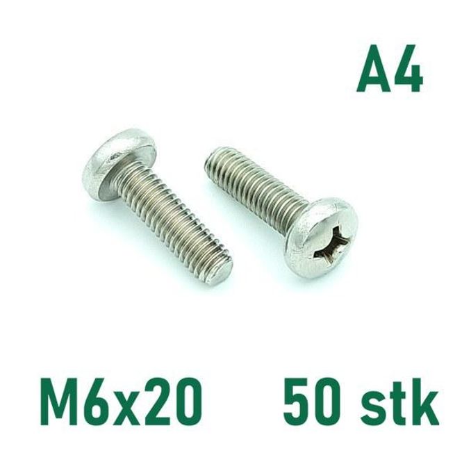 Hovedbilde M6x20 Maskinskrue 50 stk Panhode Syrefast A4