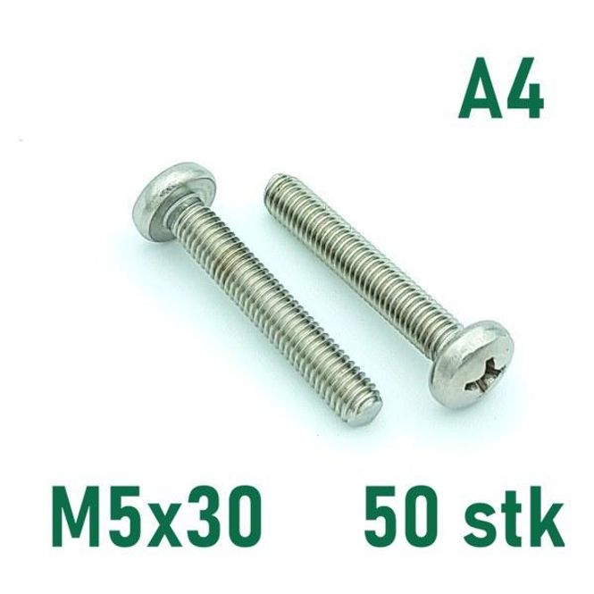 Hovedbilde M5x30 Maskinskrue 50 stk Panhode Syrefast A4