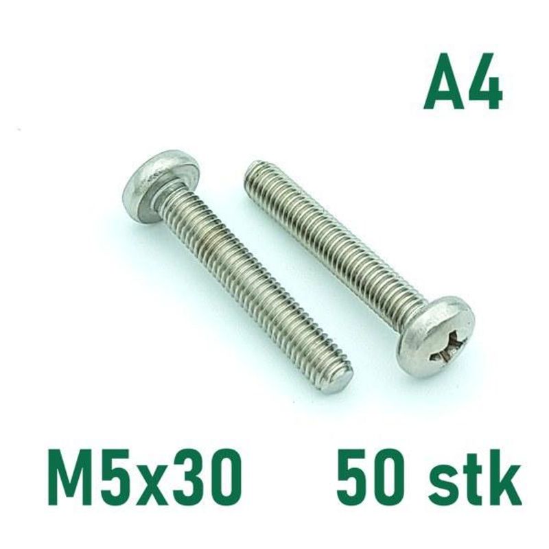 M5x30 Maskinskrue 50 stk Panhode Syrefast A4