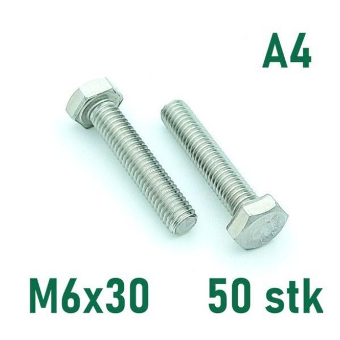 Hovedbilde M6x30 Sekskantskrue 50 stk  Syrefast A4