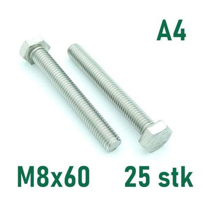 Hovedbilde M8x60 Sekskantskrue 25 stk  Syrefast A4