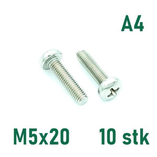 Hovedbilde M5x20 Maskinskrue 10 stk Panhode Syrefast A4