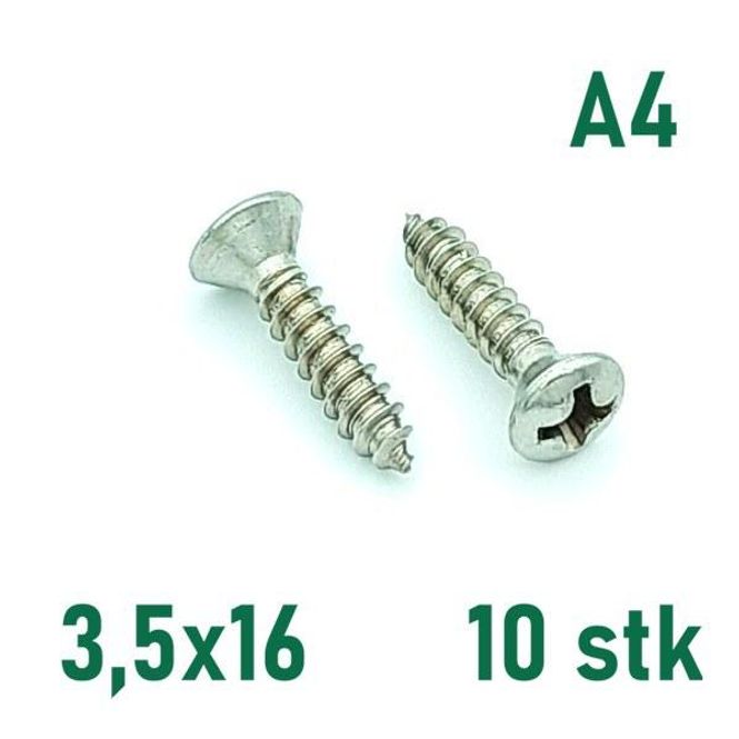 Hovedbilde 3,5x16 Plateskrue 10 stk Linsehode Syrefast A4