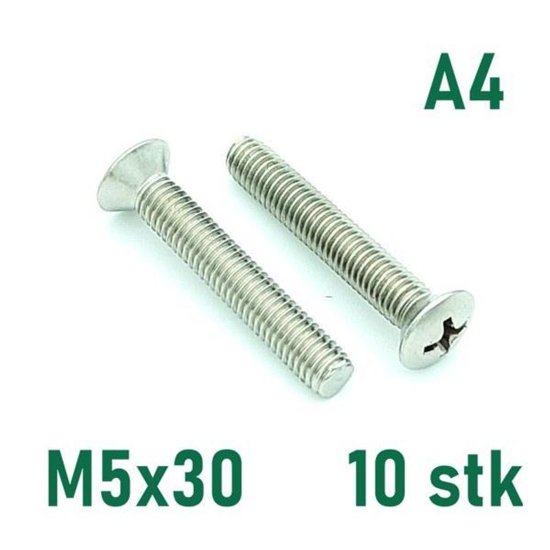 M5x30 Maskinskrue 10 stk Linsehode Syrefast A4