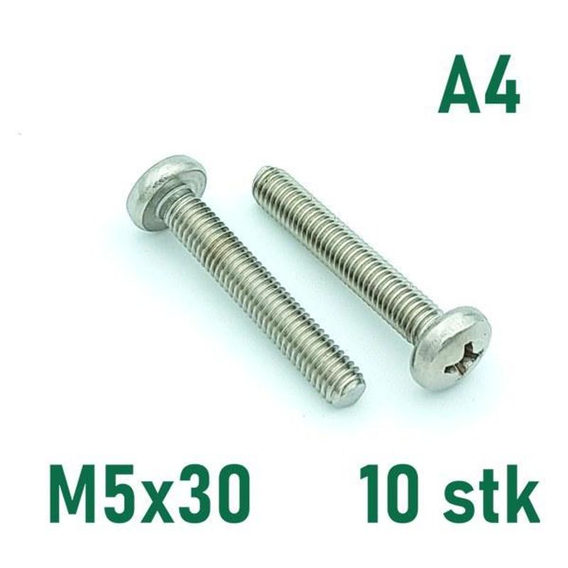 M5x30 Maskinskrue 10 stk Panhode Syrefast A4