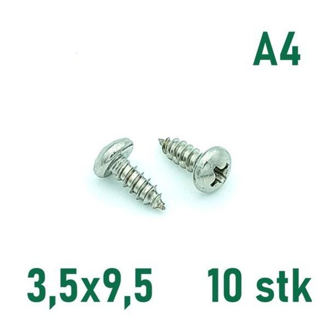 Hovedbilde 3,5x9,5 Plateskrue 10 stk Panhode Syrefast A4